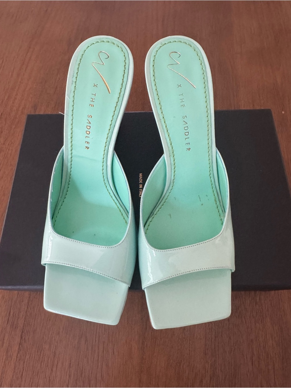 Mint Green Square-Toe Slide Mules